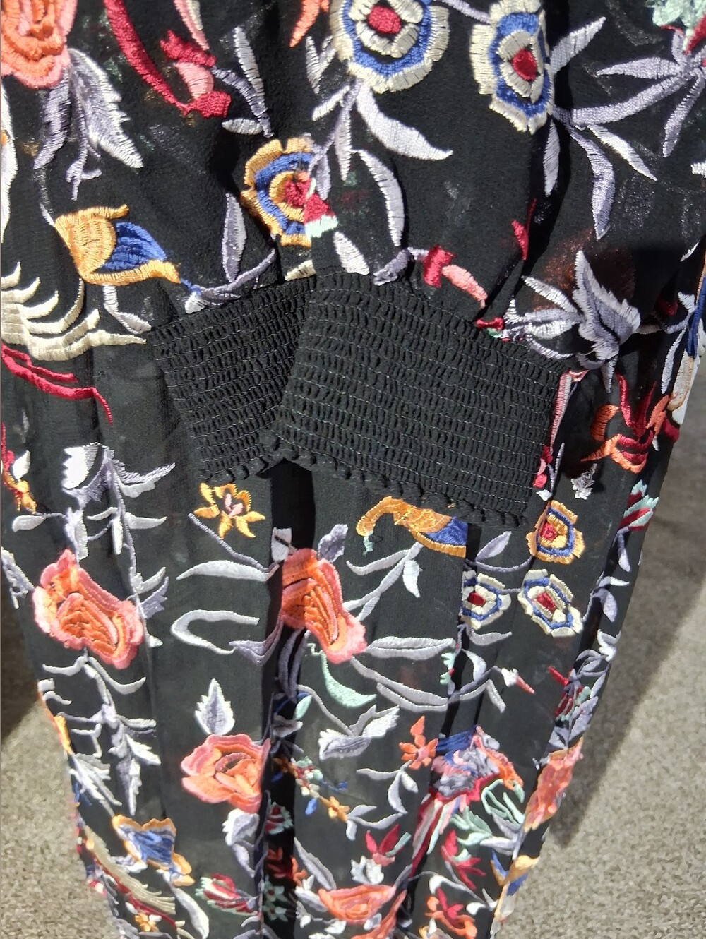 Zara Black Floral Midi Dress with Orange and Blue Accents - Picture 6 of 16